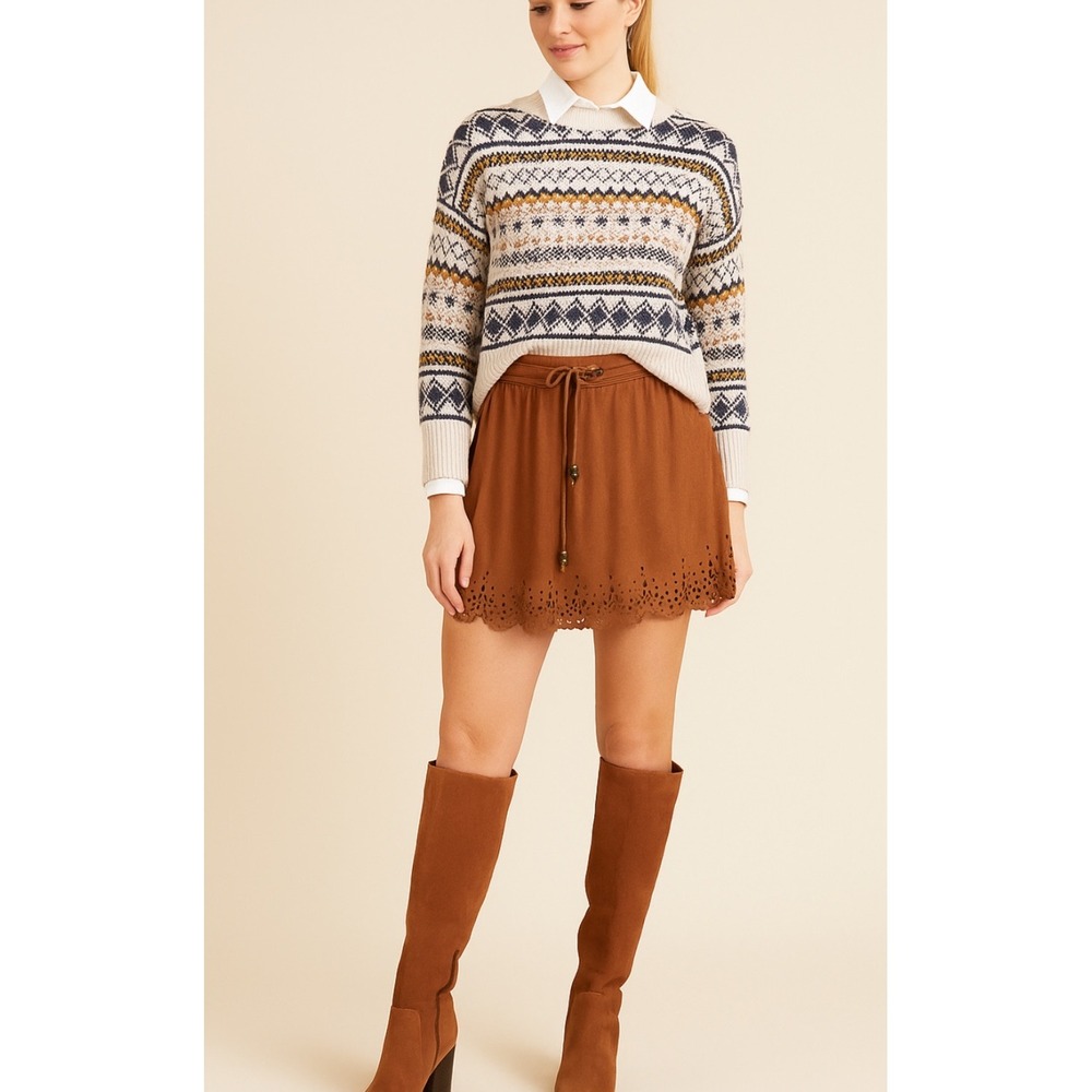 Faux Suede Women's Mini Skirt M? Western Romantic Boho Cowgirl Built In Shorts